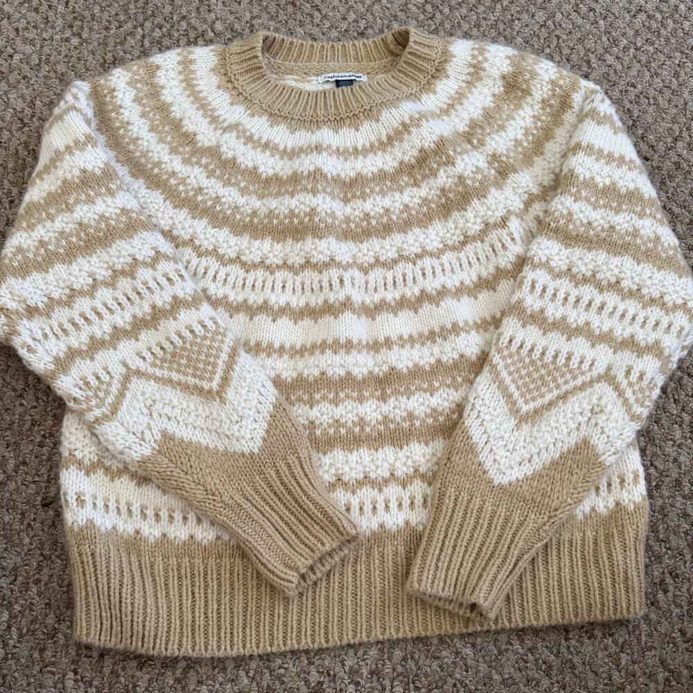 American Eagle | Women’s Size Medium Cream/Tan Fair Isle Knit Crewneck Sweater - Picture 2 of 8